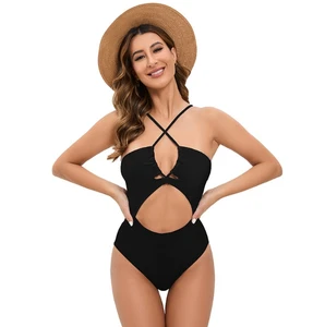 Ready Stock Crisscross Lady Swimsuit  One Piece Swimwear Halter Neck Sexy Swimsuit for Women