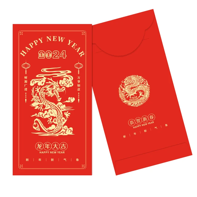 Wholesale Custom 2024 celebrating Chinese happy New Year Hongbao Red Packets Lucky Money Red Paper Envelopes