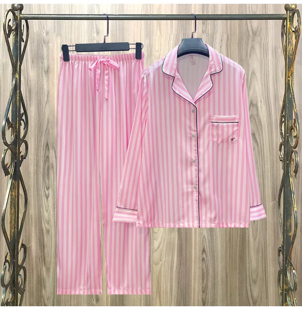 winter autumn pink long sleeve ice satin silk korean style personalised pjs pyjama femme sleep bridal party pajama set for women