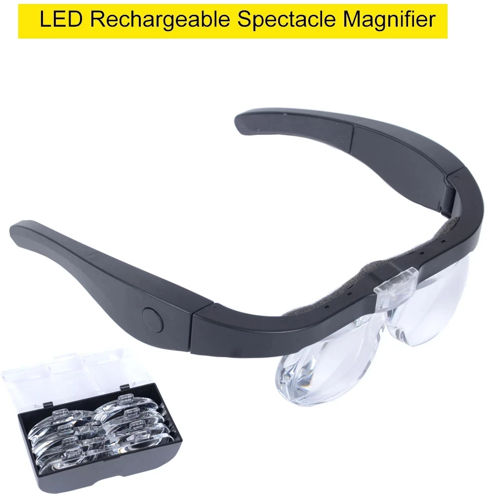 Rechargeable Head Magnifier Glasses USB Rechargeable Illuminated  Multi-functional Magnification Glasses for Reading And Repair T