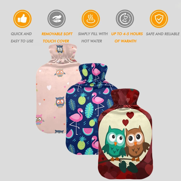 rubber hot water bottle hand warm heat pack with soft fleece cover hot bag for pain relief