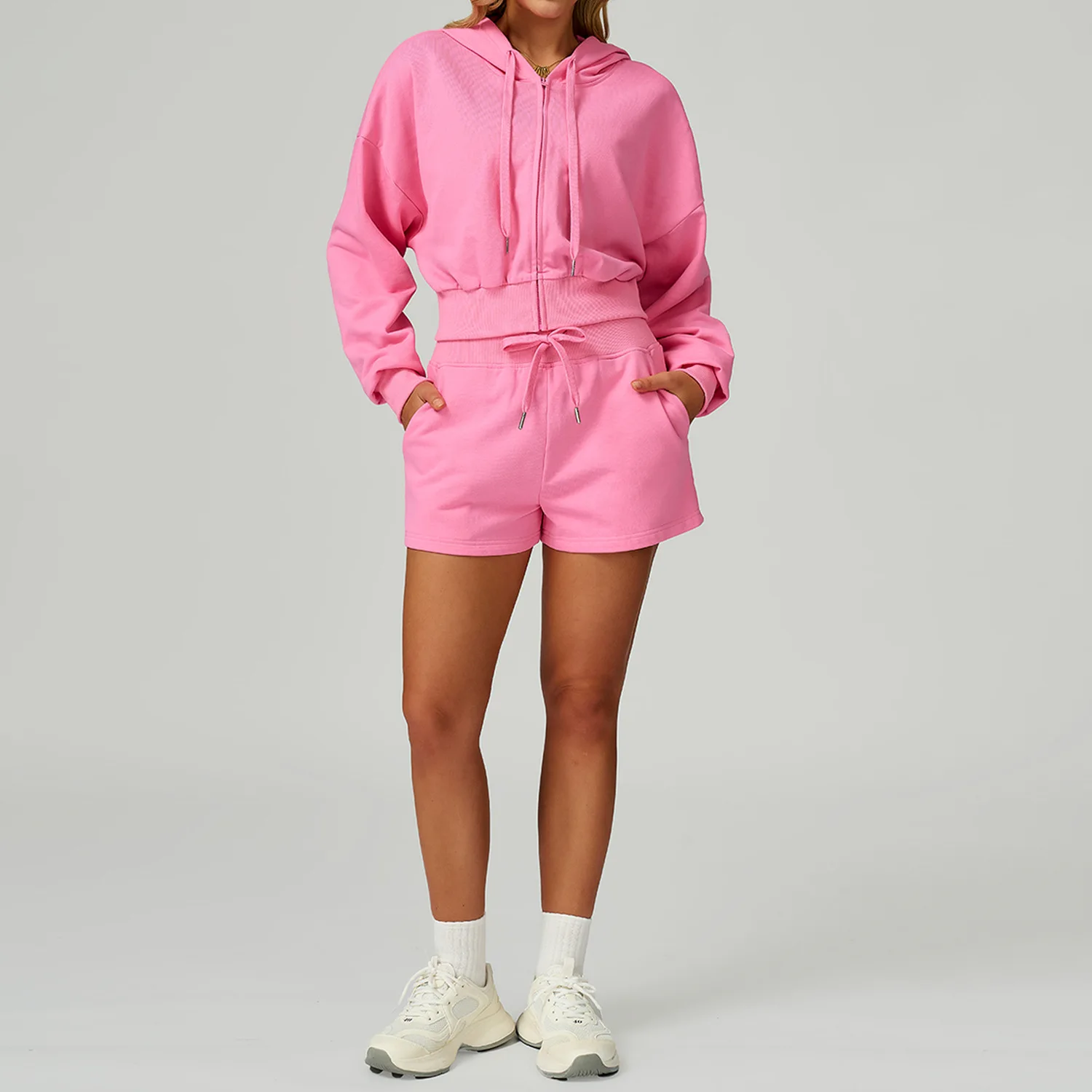 Autumn Winter Sports Sweatshirt Zipper Hooded Casual Loose Plus Size Elastic Waist Versa detail