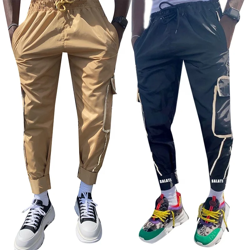 Custom Y2k Windbreaker Pants Reflective Mens Trousers Multi 6 Pocket Polyester Nylon Pants Streetwear Joggers Cargo Pants Men