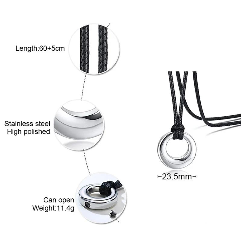 Stainless Steel Cremation Urn Necklace for Ashes Circle of Life Memorial Pendant Jewelry gift for Women Adjustable Rope Chain