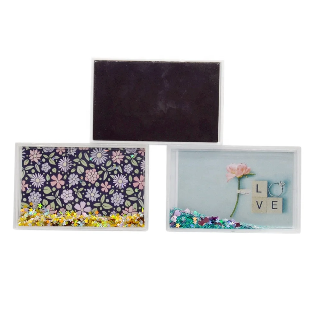 Mini 2x3 Instant Photo Insert Acrylic Picture Frame for Water Glitter Floating Sparkle Photo Frame with Fridge Magnet