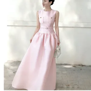 Bettergirl Spring New Material French Pink Sleeveless Waist-cinching Long Dress Fashion Party Dress
