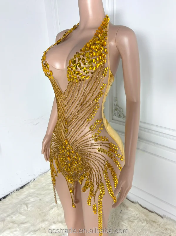 Ocstrade Valentine Day Diamond Sexy Dresses Women Rhinestone Golden Mesh Luxury Party Dress Elegant Pu Leather V Neck Club Dress Ocstrade Valentine Day Diamond Sexy Dresses Women Rhinestone Golden Mesh Luxury Party Dress Elegant Pu Leather V Neck Club Dress