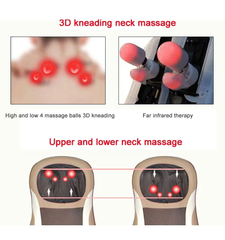 Electric Heated Low Back and Neck Shiatsu Massager Cushion Vibrating Butt Spine Kneading Whole Full Body Car Seat Massage Chair