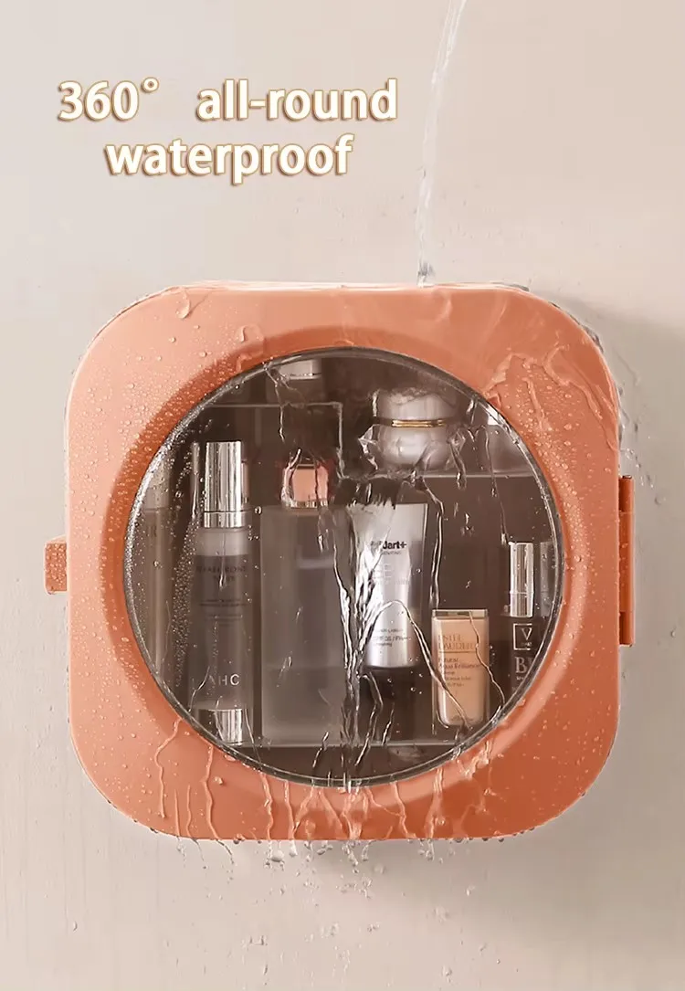 Drill-free Easy Install Bathroom Makeup Holder Waterproof Wall Hanging Cosmetics Organizer Bathing Products Storage Box details