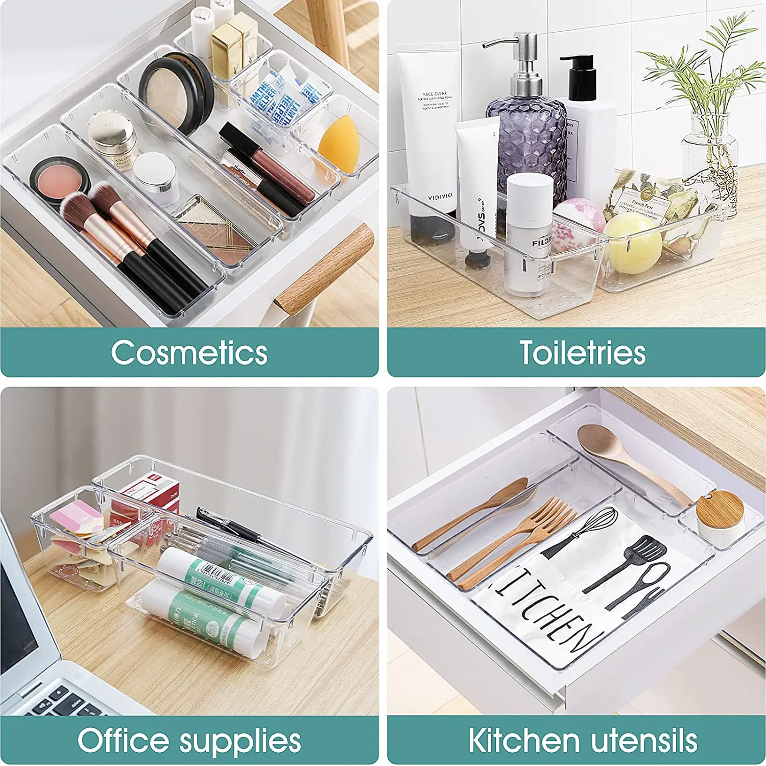 Wholesale Clear Plastic Drawer Organizer Set For Makeup Jewelry And