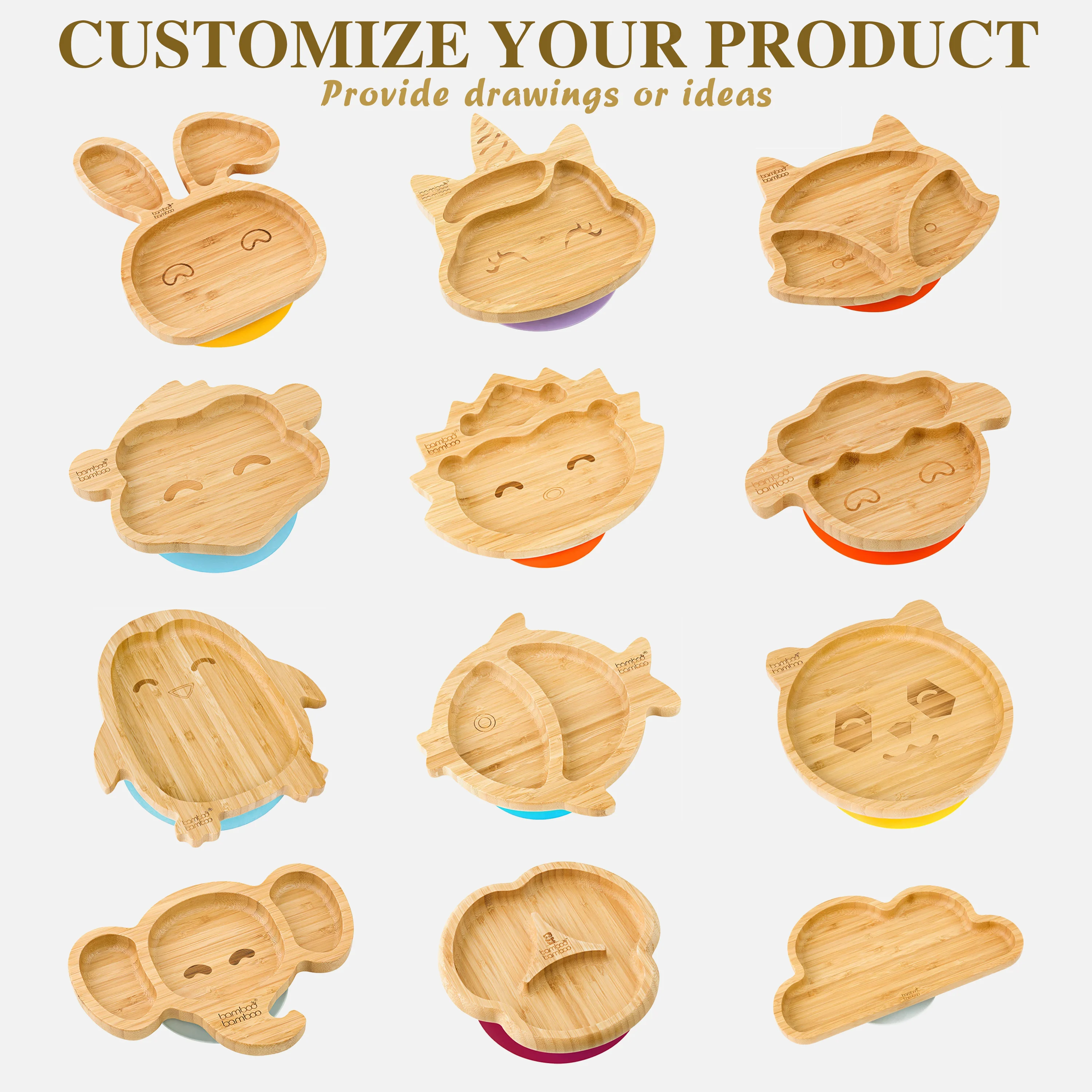 Cute Fox Tableware Babies Learn to Eat Silicone Baby  Feeding Set Bamboo Baby Plate  with Spoon