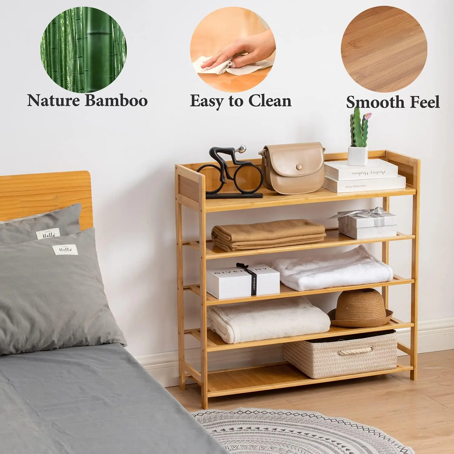 product modern 5 tier bamboo shoe rack organizer for home living room furniture for entryway hallway bedroom outdoor use-3