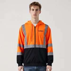Hi Vis Reflective Safety  Custom Workwear Hoodie for Men Polyester Construction Work Hoodie with Logo Printing XL Size Available