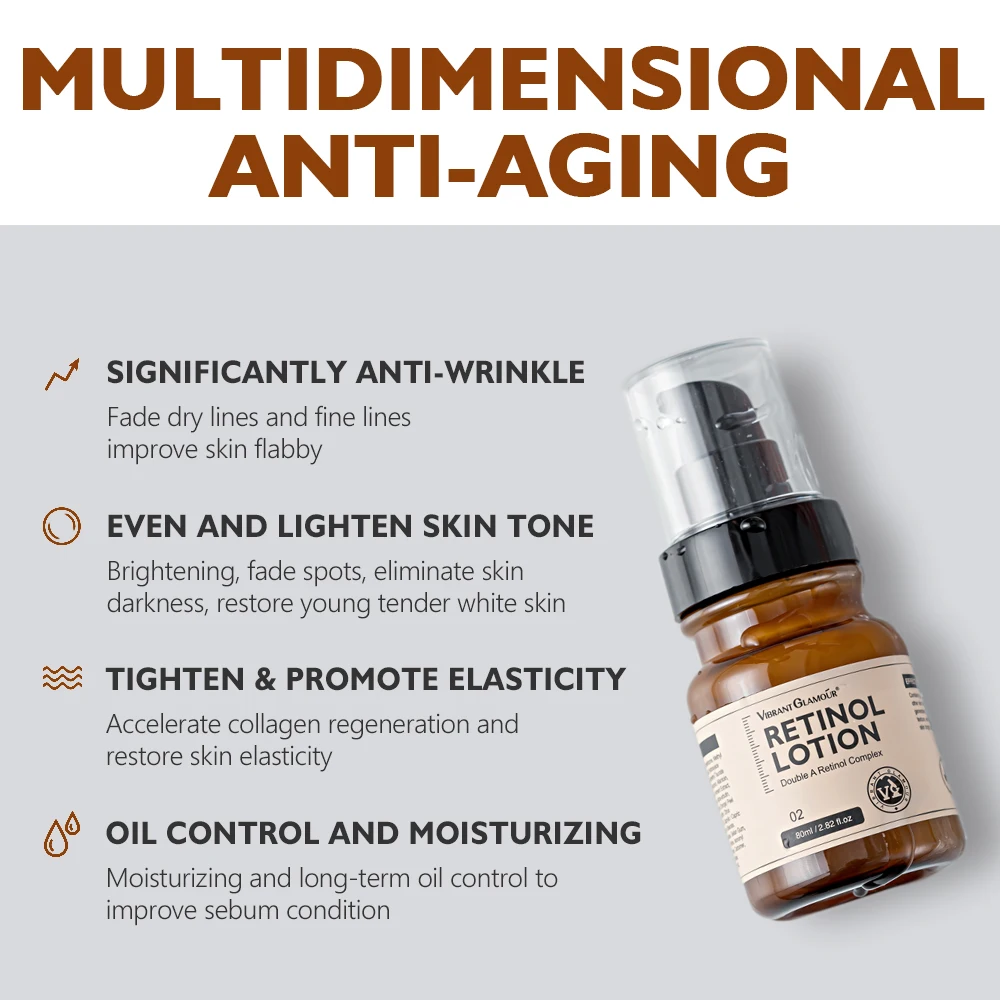VIBRANT GLAMOUR Retinol Serum 80g Relaxes Dullness Reshapes Dry Skin Hydrates Moisturizes Oil Control K1