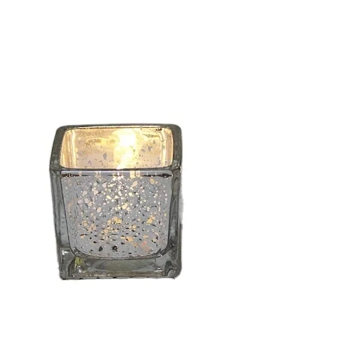 Minimalist electroplated speckled 5cm glass romantic candlelight small square cup square mini candle cup silver candle holder
