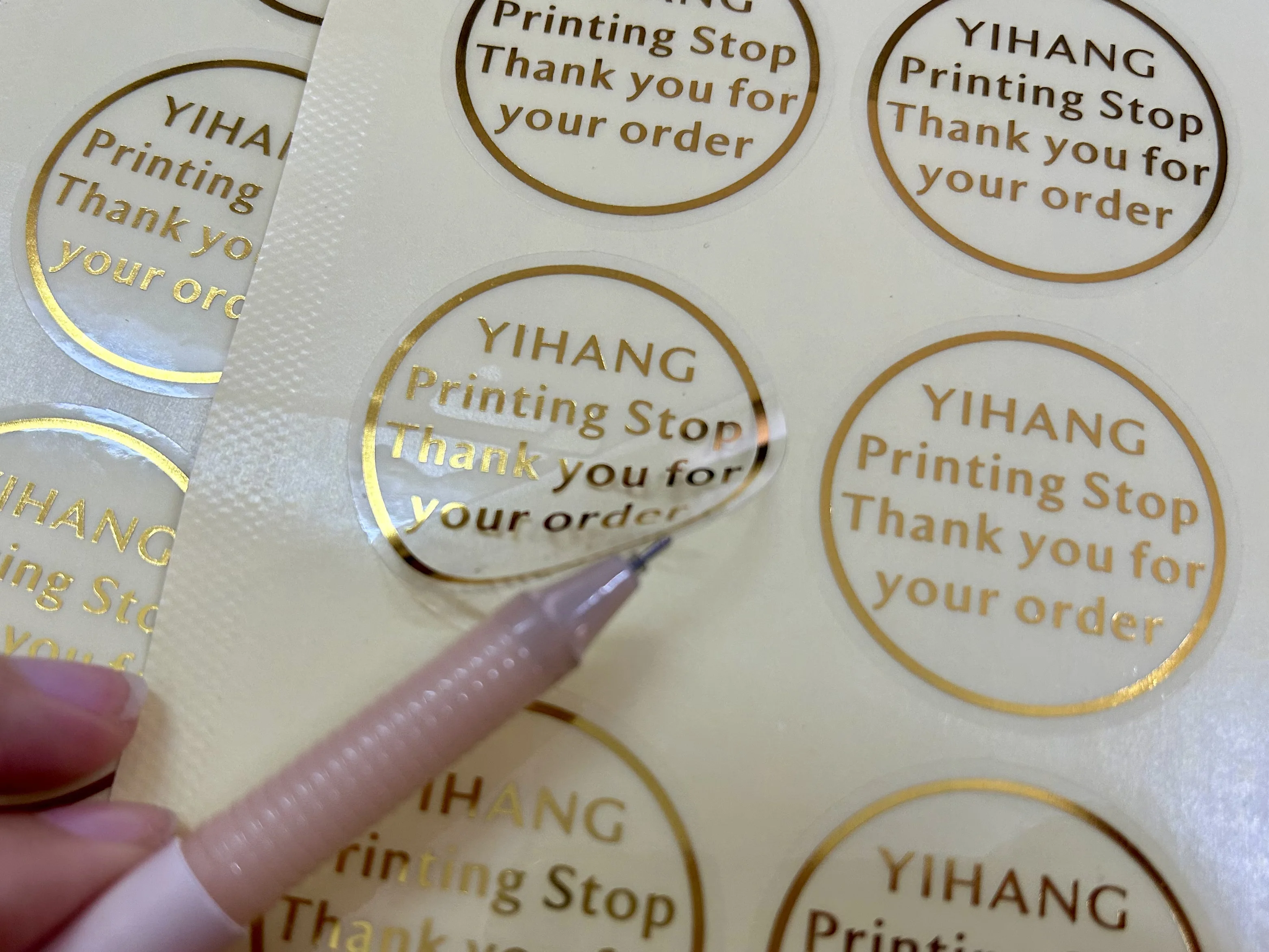 Gold Font 4X4CM Transparent Adhesive Customize Various Shapes Customize Logos Any Text Gold and Silver Color Stickers