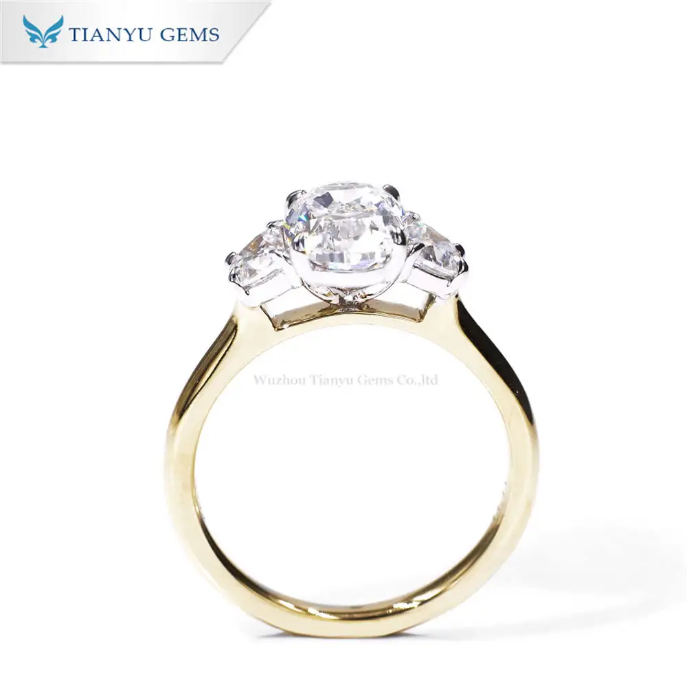 Tianyu Gems Oval Lab Diamond Yellow Gold Material Three Stone Wedding Ring for Women