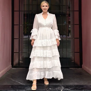 Factory Wholesale New Design Maxi Loose Dress Women Autumn Winter V-Neck Cascading Ruffles Elegant Parties Stage Performances