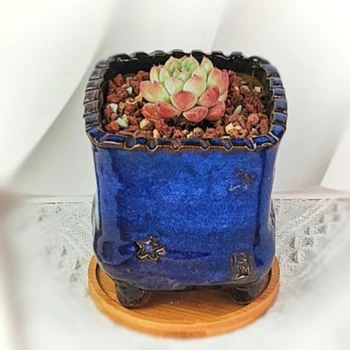 TandCao Hot Selling Handmade Glossy high quality creativity Blue Ceramic Desktop Flower Pots for Home decor