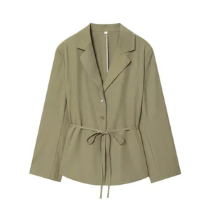 Customize NEW Vintage Simple Brown Blazer Women's Long Sleeve Fashion Suit Coat with Notched Collar Woven Top for Commuting