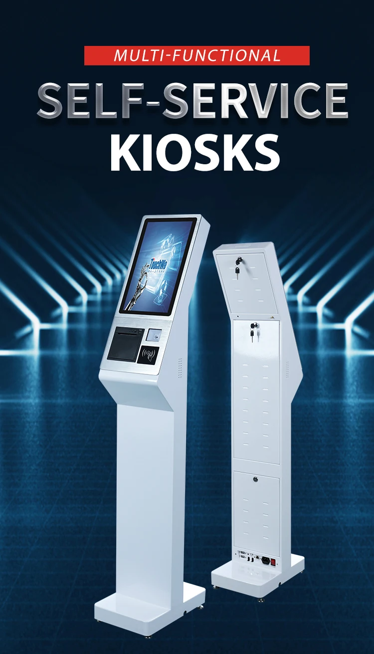 15.6 inch Touchscreen Kiosk Self Ordering Kiosk Floor Standing White Kiosk