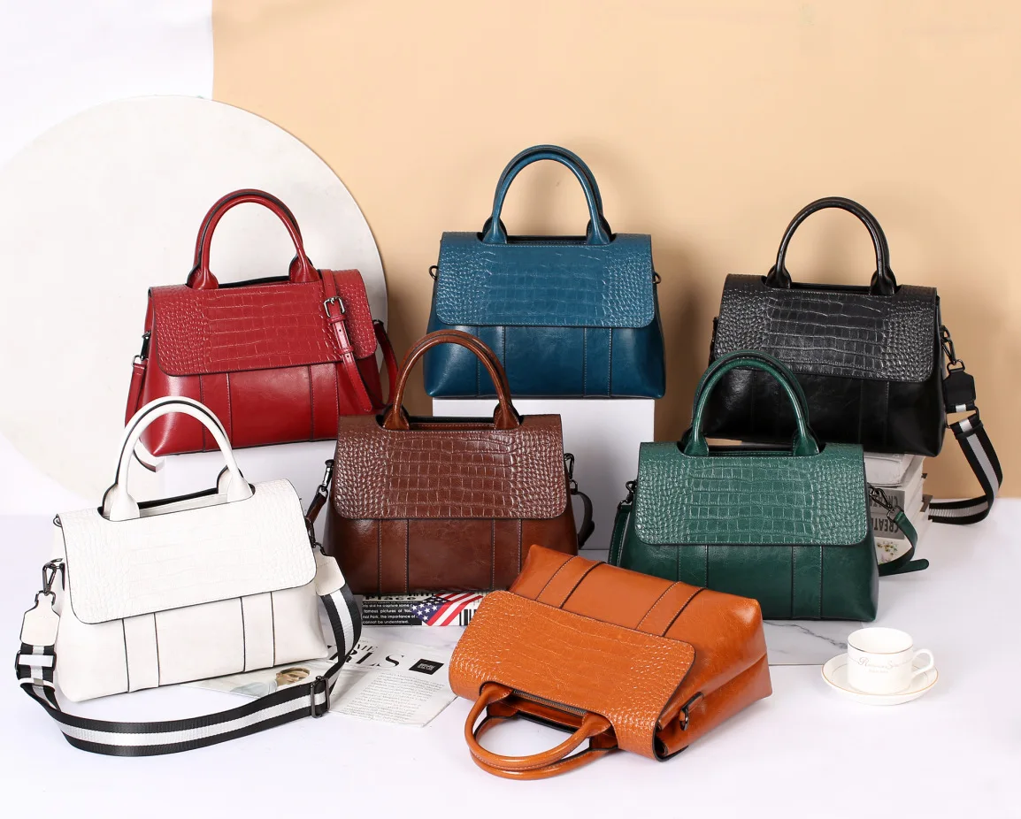 Women's 2025 New Style Crossbody Tote Bag Genuine Leather Large Capacity Flap Closure Crocodile Pattern Polyester High End