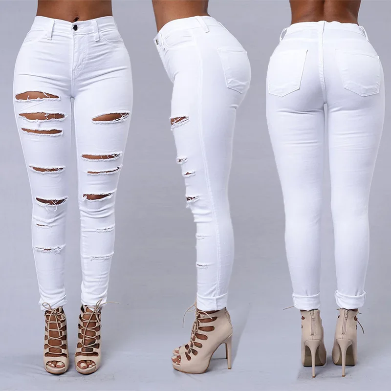 Personality Womens Jeans Comfortable Stretch Pants Female Elastic Ripped Trousers Skinny Pencil Pants Streetwear Jeans manufacture