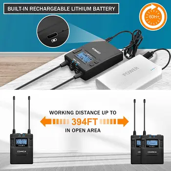Comica CVM-WM300A UHF 96 Channel Professional Lapel Microphone Dual Wireless Lavalier Microphone System for Youtube Interview detail image