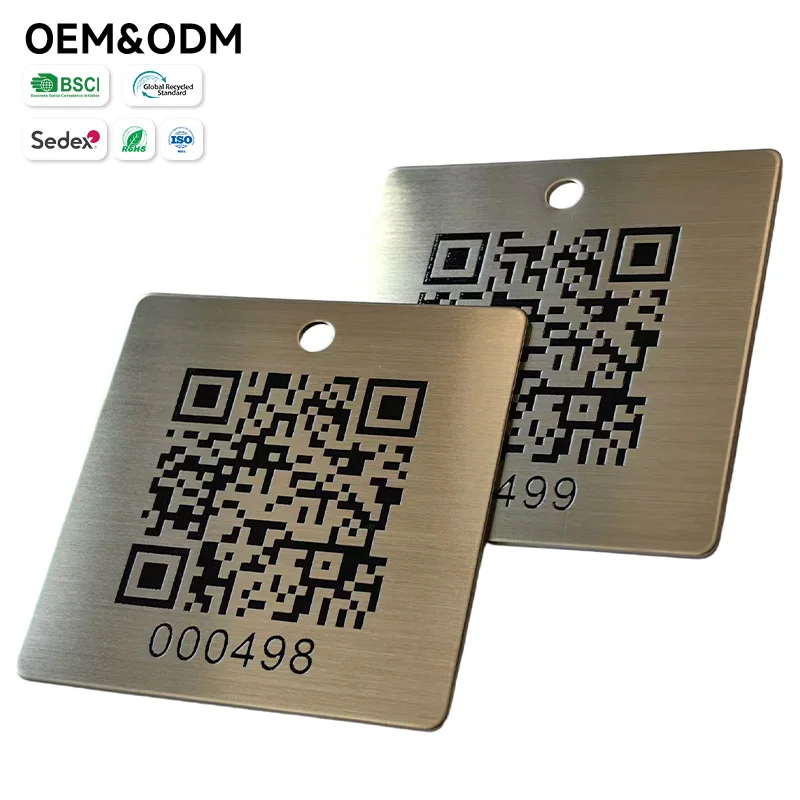 High Temperature Resistant Serial Number Asset Management Plates Customized Stainless Steel Metal QR Code Tags