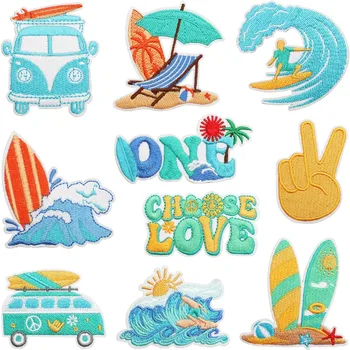 Summer Beach Surfing Embroidered Iron-On Patch for Hat Holiday Decorated Clothing Patch with Embroidery Style
