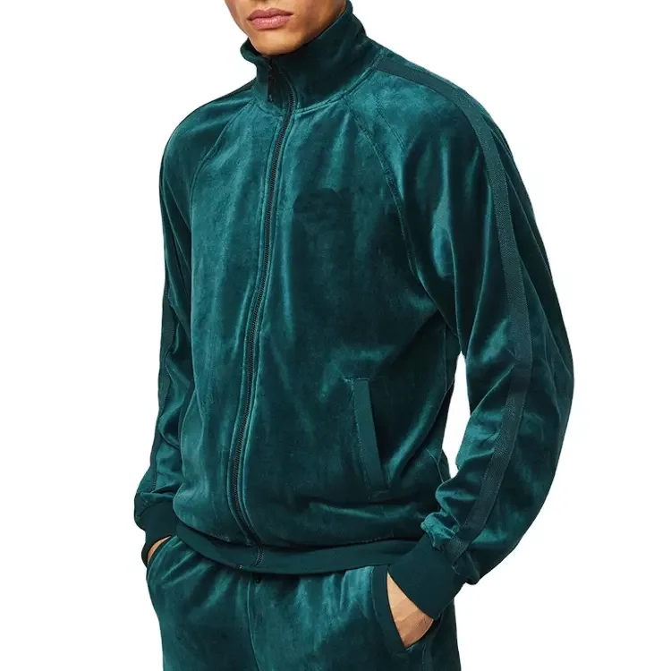 Custom Green Velour Velvet Tracksuit Oem Fleece Luxury Velour