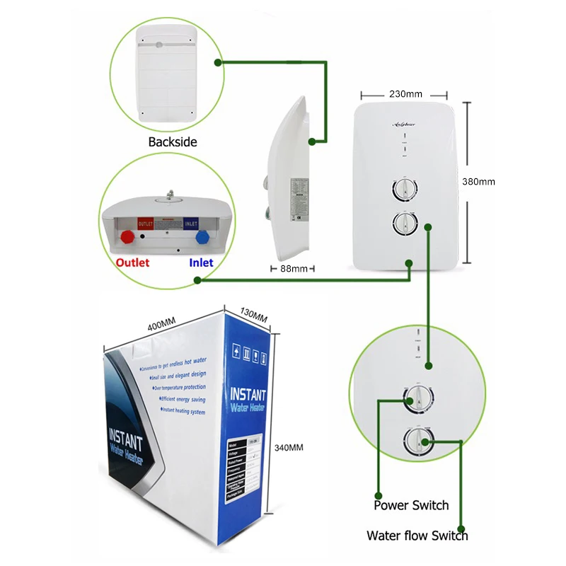 Super Ducha Instant Electric Heater with Memory Function Multi Point Hot Water Supply for Whole House Geyser