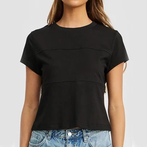 Black Nursing Baby Tee with Hidden Zipper | Slim Fit Cropped Top for Breastfeeding Moms