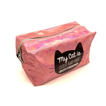 Customized Big Size Girls Pro Neon Iridescent Linen Pvc Makeup And Cosmetic Bags For Makeup Artist