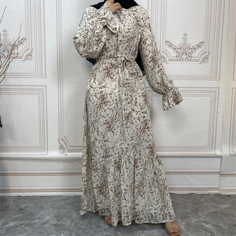 chiffon muslim dress 6434# Full Lining Soft Long Sleeve Beautiful Printed Floral Modern Fashion Islamic Wear Ladies Color:Blue Ash StyleCode: 1094073377104 Yes Decoration BIRTHDAY DRESSES Prom dress
