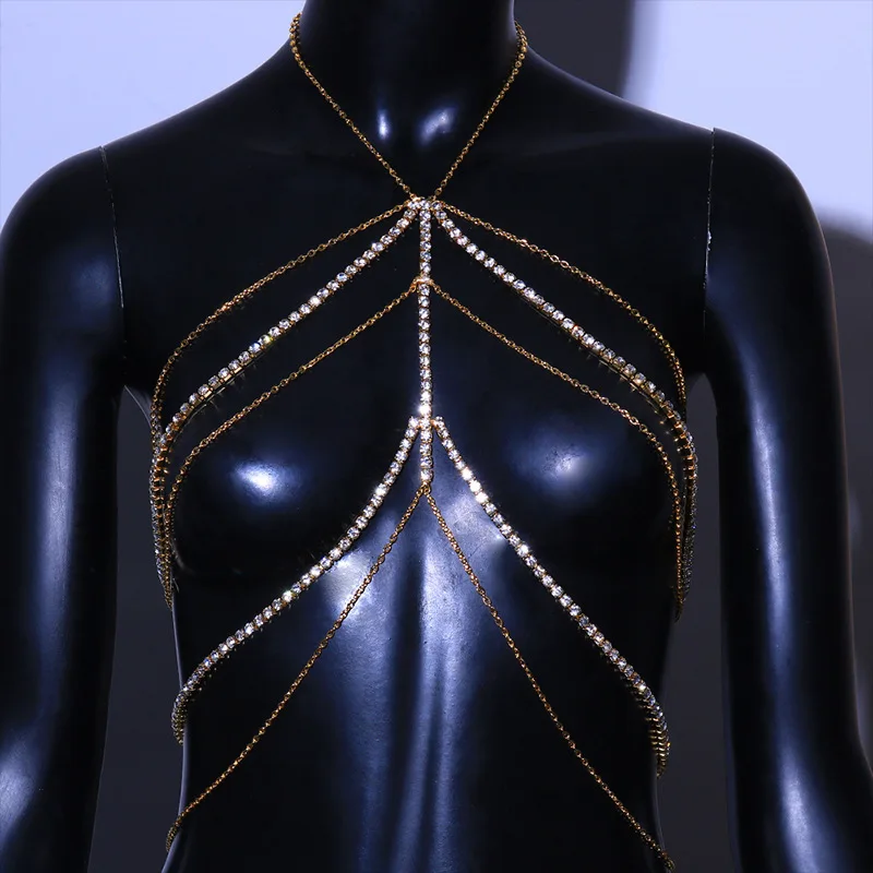 Hot Multi-layer Rhinestone Chest Chain Sexy Rhinestone Fashion Jewelry Sexy Bikini Chest Chain Fashion Jewelry Body Chain