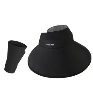 New Empty Black Ice Silk Sun Hat for Women Top UV Protection with Enlarged Brim Casual Cycling Made Fleece Cartoon Pattern