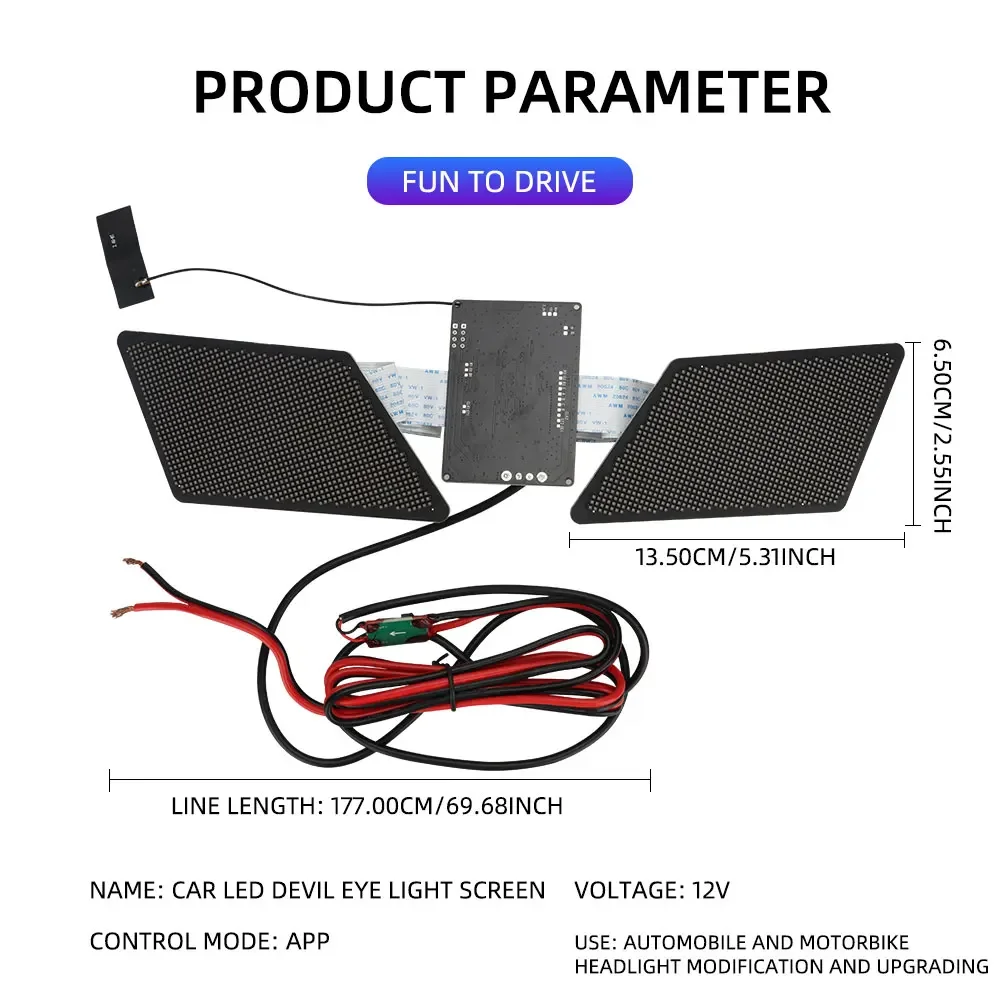 12V Blinking Demon Eyes LED Display Panel Eagle Devil Eyes Winking Screen APP Programmable for Car Backpack Bag Screen