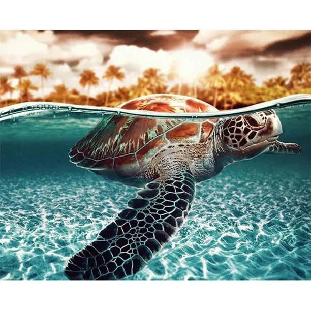 Peinture par numéros Kit Bricolage tortue de mer peinte à la main toile huile art photo 