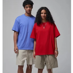 2025 305g Oversize Double Pure Cotton Short Sleeved Solid Color Loose Fitting T-shirt