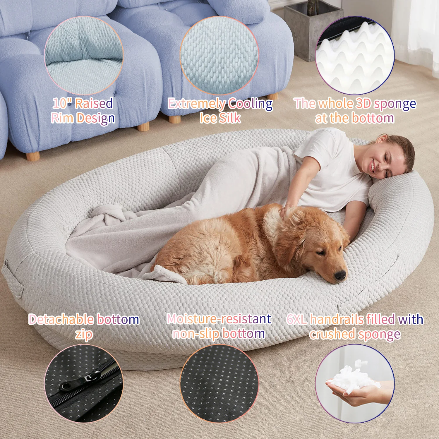 Hot selling xl xxl giant heavy duty extra large luxury super large sleep deeper human sized dog bed for humans details