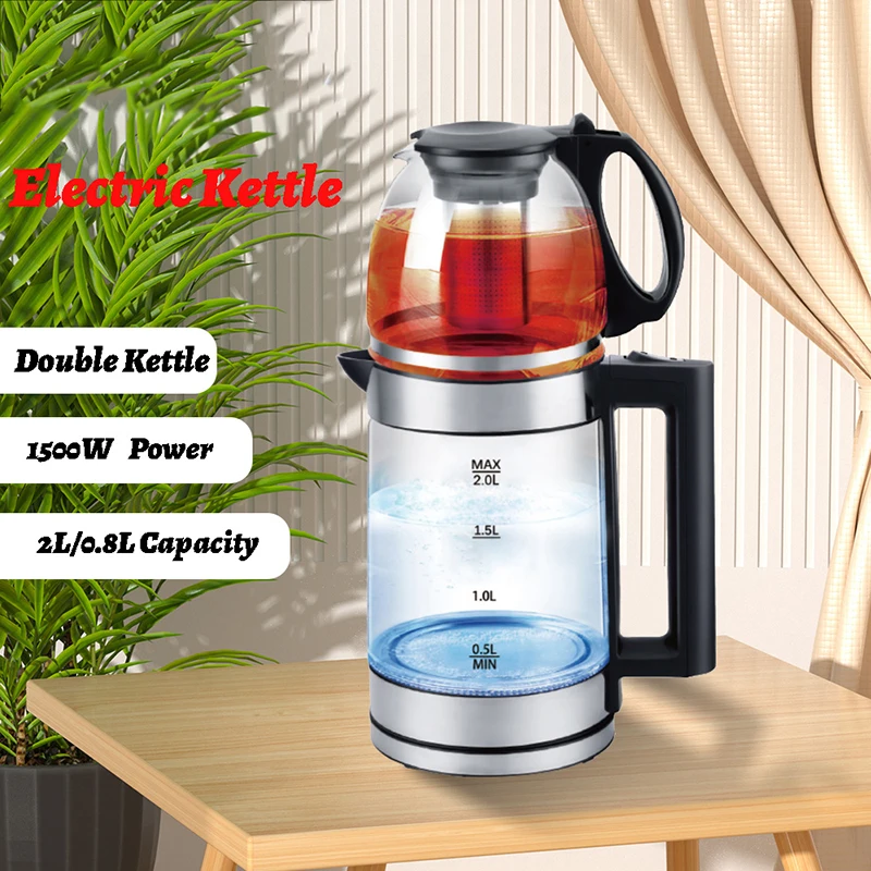 Electric Kettle Turkish Teapot Set Water Heater Keep Warm Double Big and Small Kettle Together Health Preserving Pot