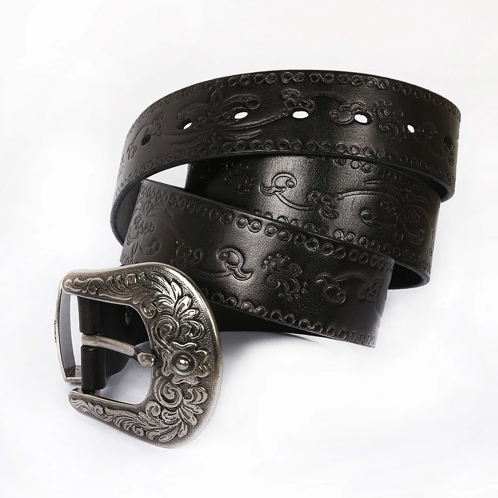 Vintage genuine full grain leather western style belt for men
