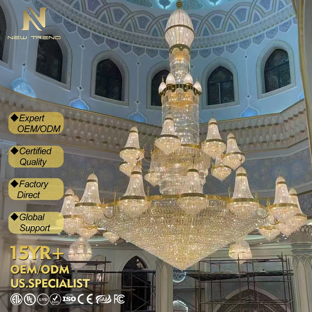 cpl-006 Grand Bespoke Crystal Mosque Chandelier – Oversized Islamic LED Lighting for Palace & Prayer Hall