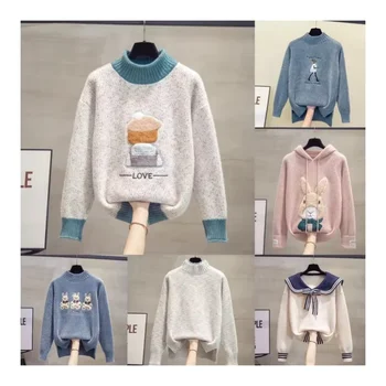 High Quality Female Casual Pullover Warm Knit Sweater New Fashion Half-High Neck Versatile for Fall Winter Cute Girl Style