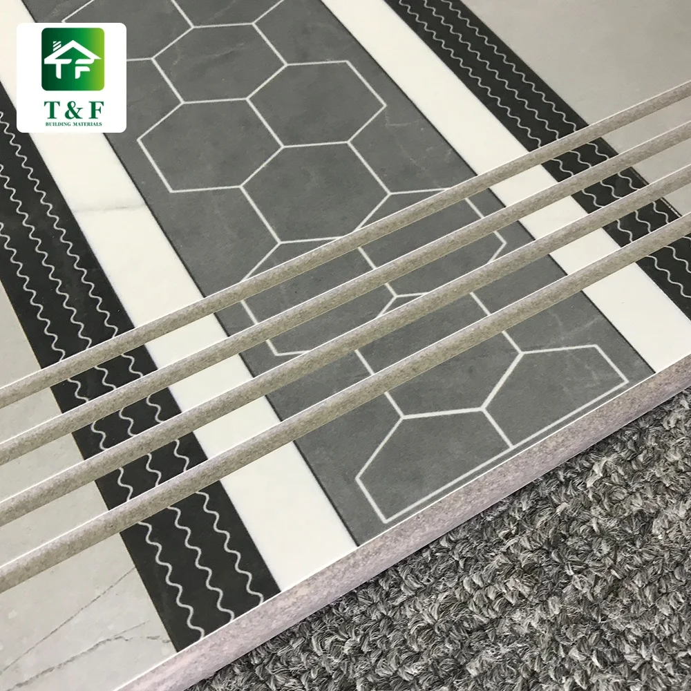 Modern Style Pattern Design Non-slip Marble Stairs Step Tiles 300*1200 One Set Porcelain Full Body Tiles for Stairs
