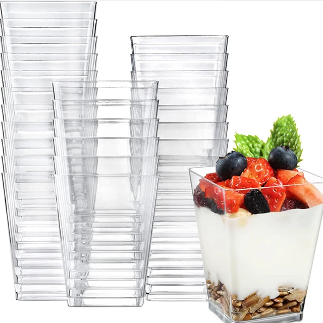 Square Clear Plastic Dessert Cups Disposable Mousse Pudding Mini Clear