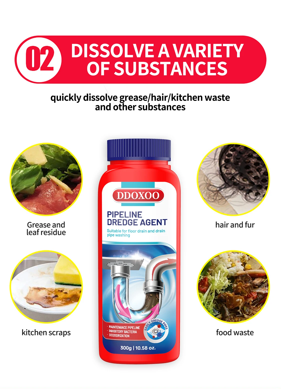 Hot Sale Toilet Pipe Drain Unclogging Dredger Agent  300g Drain Cleaner Powder Clog Remover Kitchen Sink and Drain Cleaner
