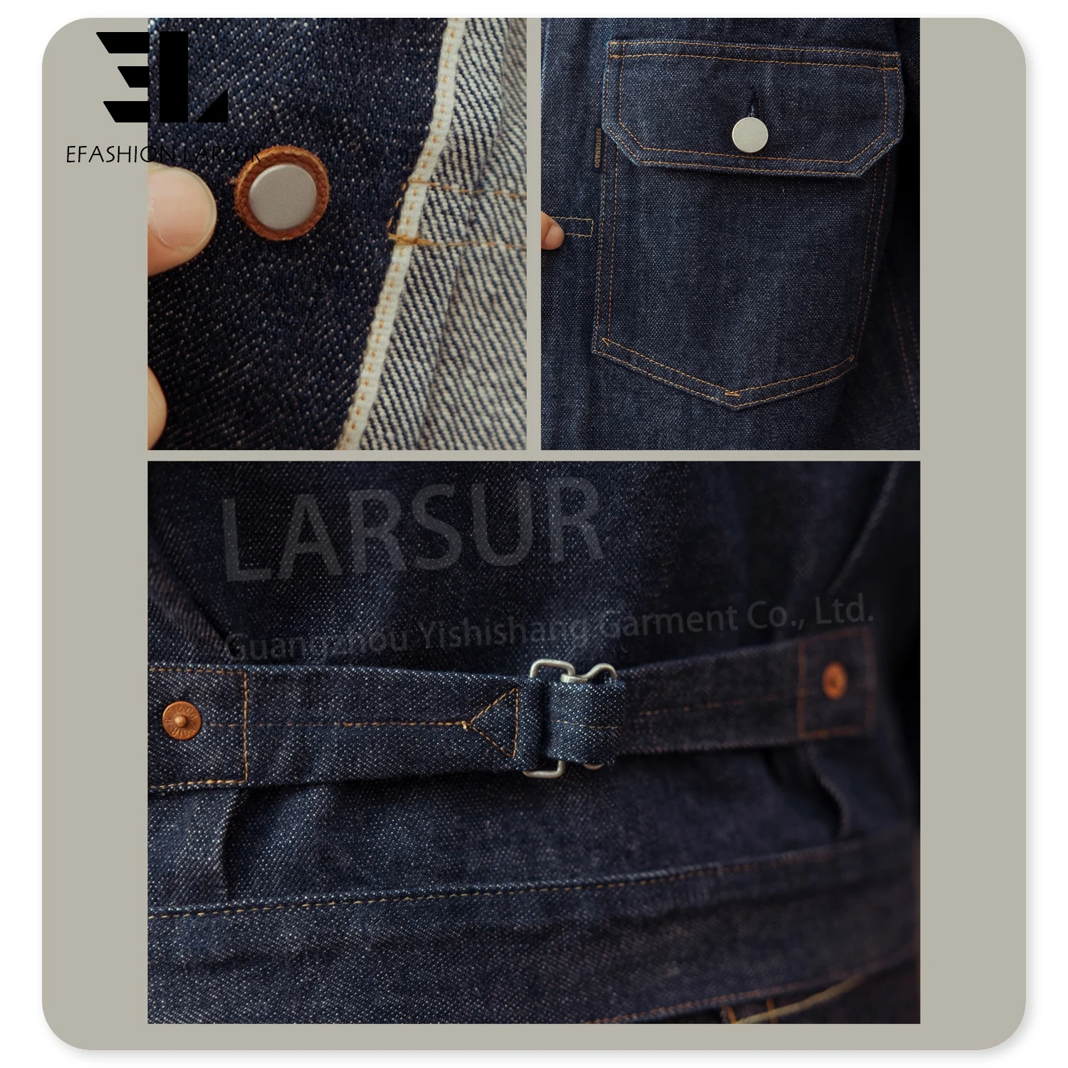 LARSUR Custom Denim Factory Heavy Raw Selvedge Denim Jacket With Buckle 11-15 oz Japanese Style Red Selvedges Jeans Jacket Men