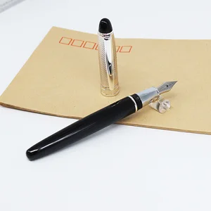 Hot Selling Luxury Business Promotion Sliver Metal Fountain Pen with Custom logo Office Supplies Brass Black Metal Fountain Pen